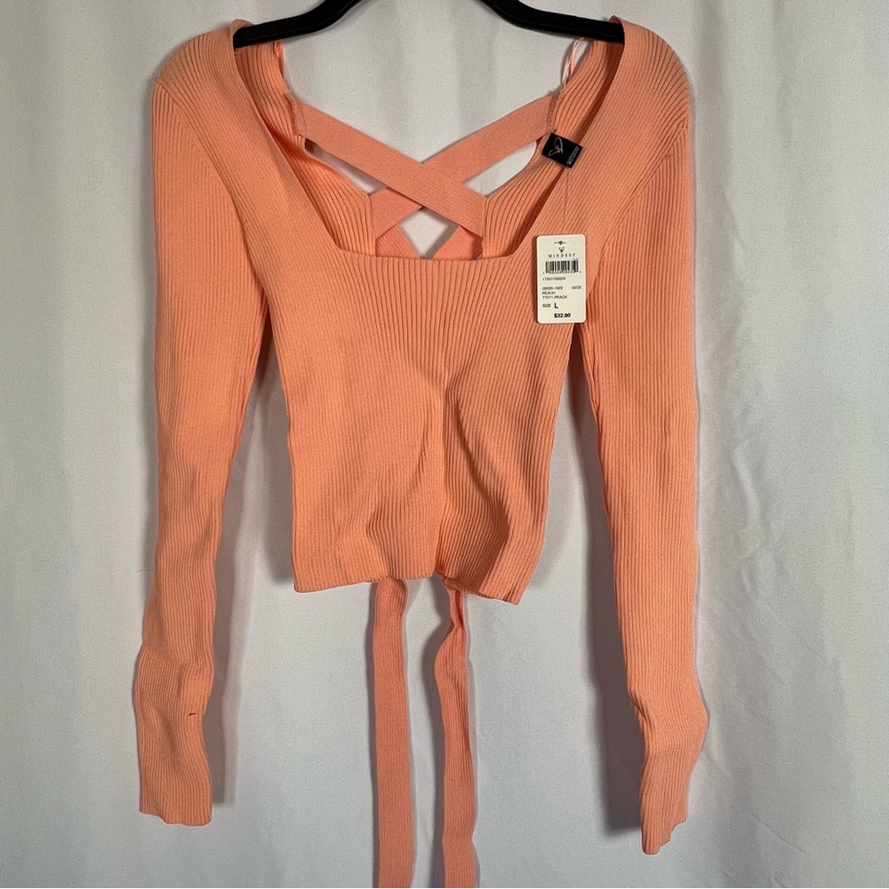 Windsor Orange Ribbed Tie Front Blouse